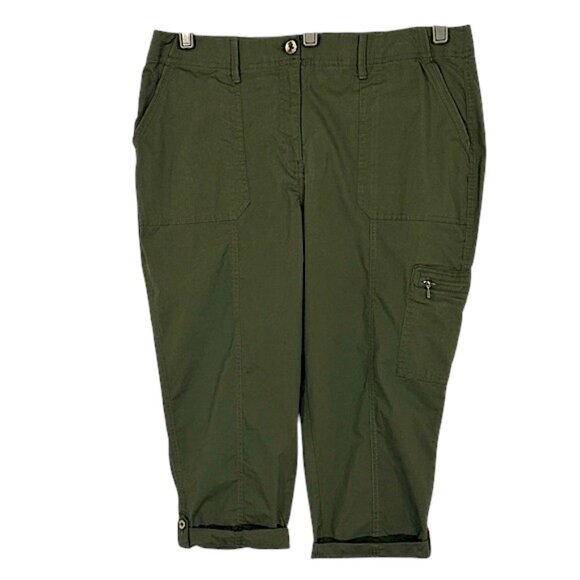 Chico's Cargo Capri Pants Size 2.5 (14) Inner Elastic Waistband Olive Green - Picture 1 of 12